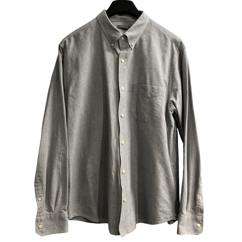Vince Shirt Mens 2XL Gray 100% Cotton Button Down Long Sleeve Top Office Career
